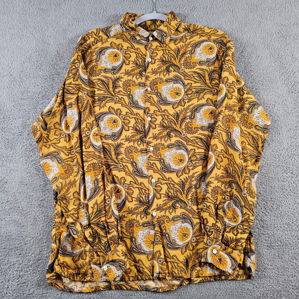 Le Garage Bellows Brut Yellow Paisley Shirt Made in France Size Medium Vintage